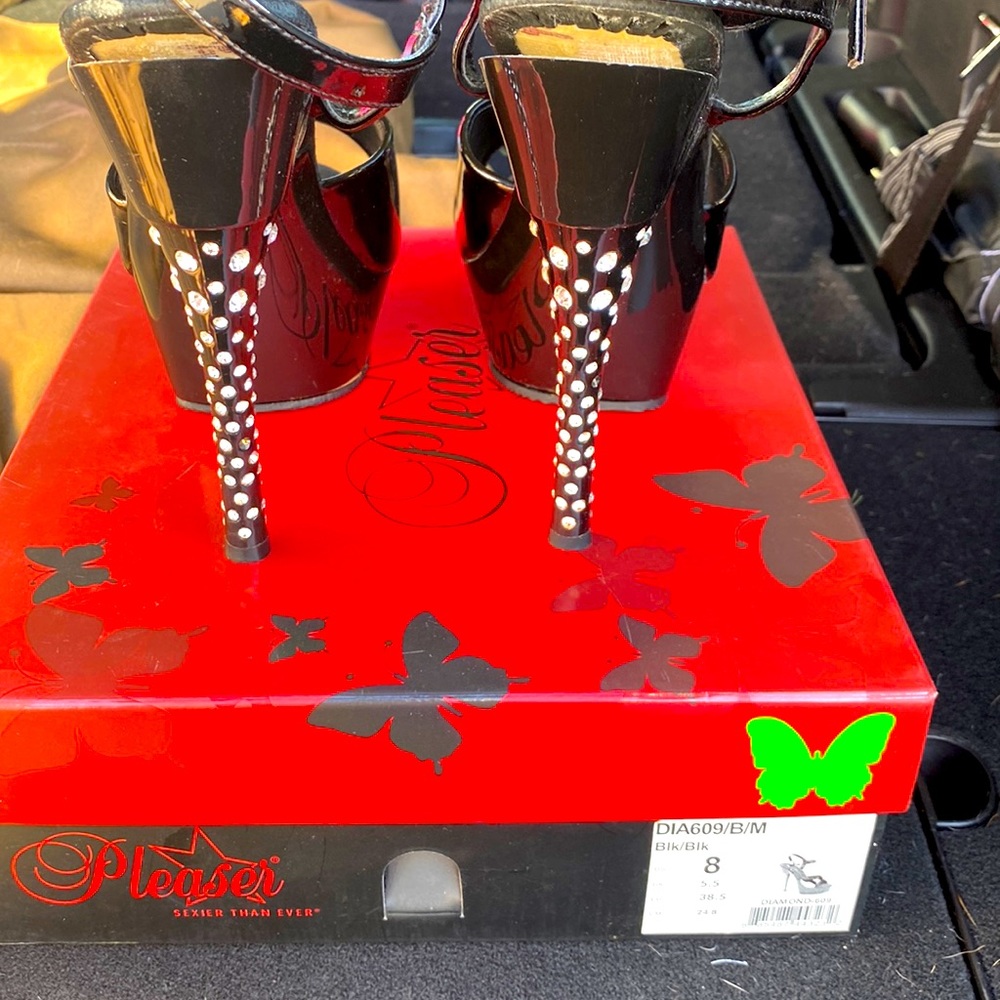Pleaser black and rhinestone stilettos
